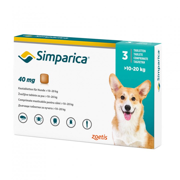 Сімпаріка таблетки від бліх і кліщів  40мг, 10-20кг  (3т/уп)