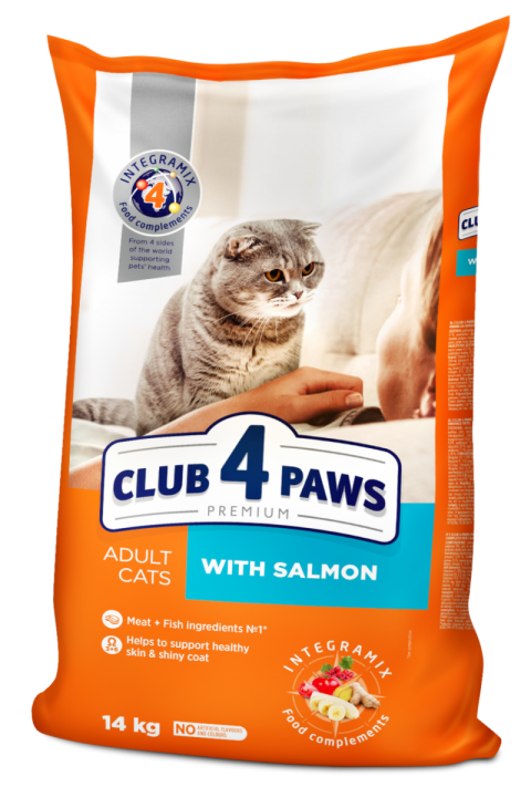 Сухий корм для котів Клуб 4 Лапи, лосось, 14 кг