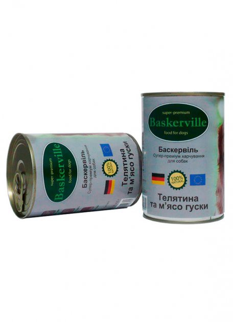 Консерви для собак Баскервіль телятина та гуска, 400г