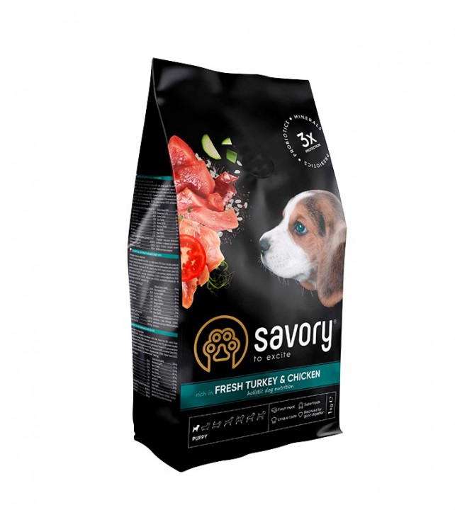 Savory Dog Puppy Turkey & Chicken, 1кг