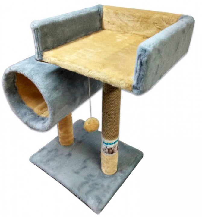 Дряпка стовпчик "Пухнастик" з диваном і тунелем, 56х38см