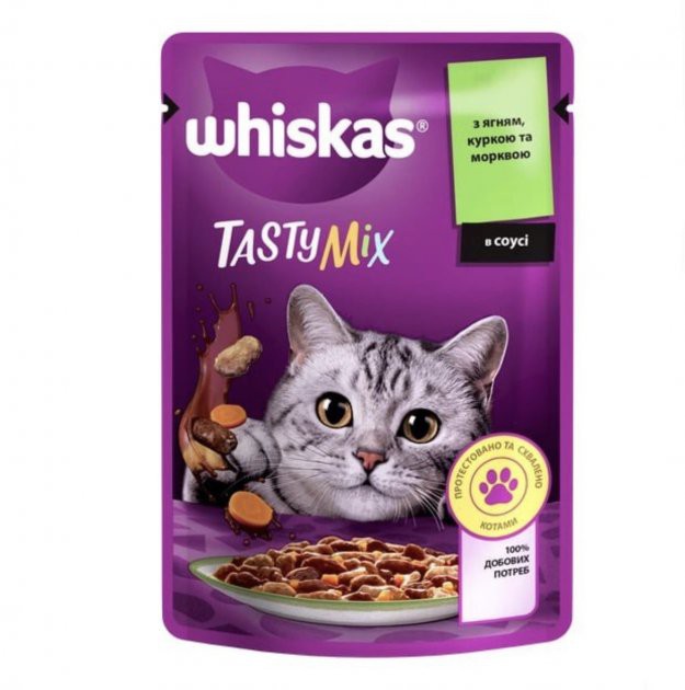 Пауч Whiskas Tasty Mix ягня, курка, морква, 85 г