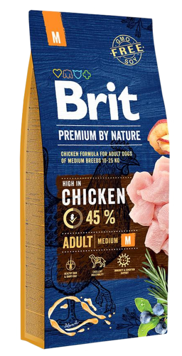 Сухий корм для собак Brit Premium Adult М курка, 15кг
