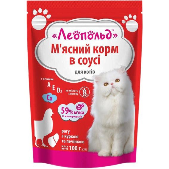 Пауч Леопольд для котів рагу курка/печінка, 100г