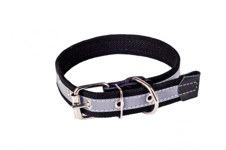 Нашийник брезент + світловідбиваюча стрічка, 25мм/50-60см