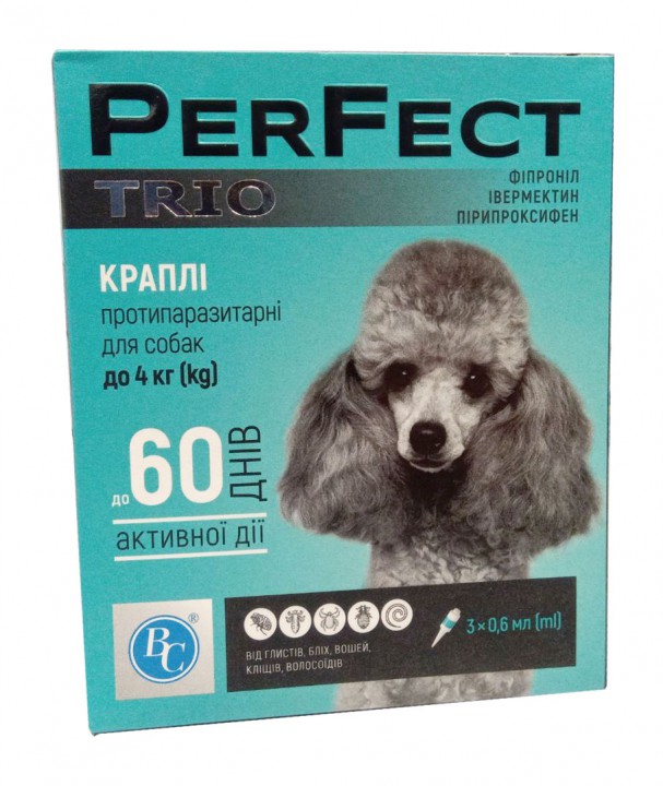 Перфект ТРІО каплі для собак до 4 кг, 0.6мл/3 апм.