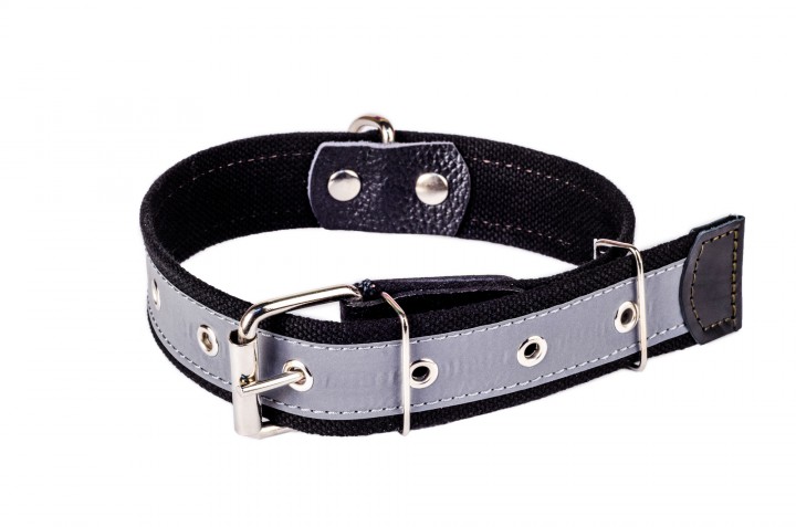 Нашийник брезент+світловідбиваюча стрічка, 35 мм/65-75 см