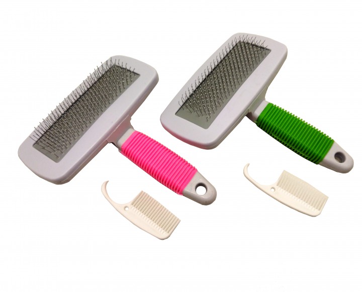 Пуходерка пластмаса з напиленням+гребінець,  14х23 см