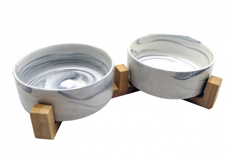Миска керамічна  на дерев'яній підставці, 2штх300 мл