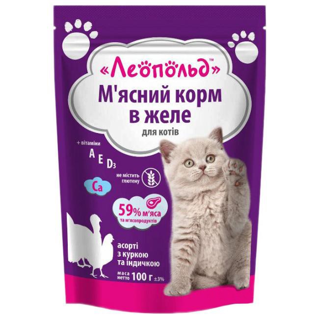Пауч Леопольд для котів желе курка/індик, 100г